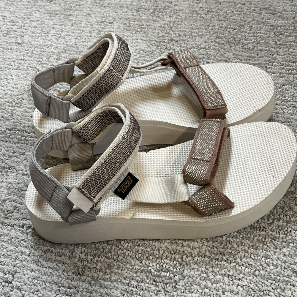 Teva White Swan Metallic Multi Size 6 Gold Midform Universal Karina Sandal - Picture 5 of 10